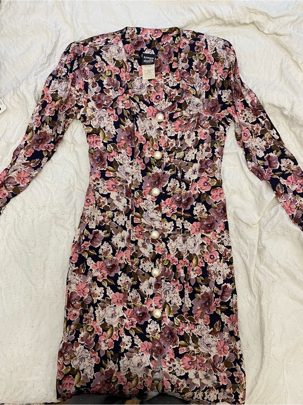 Knapp Studio Navy Floral Pearl-Button Long Sleeve Dress